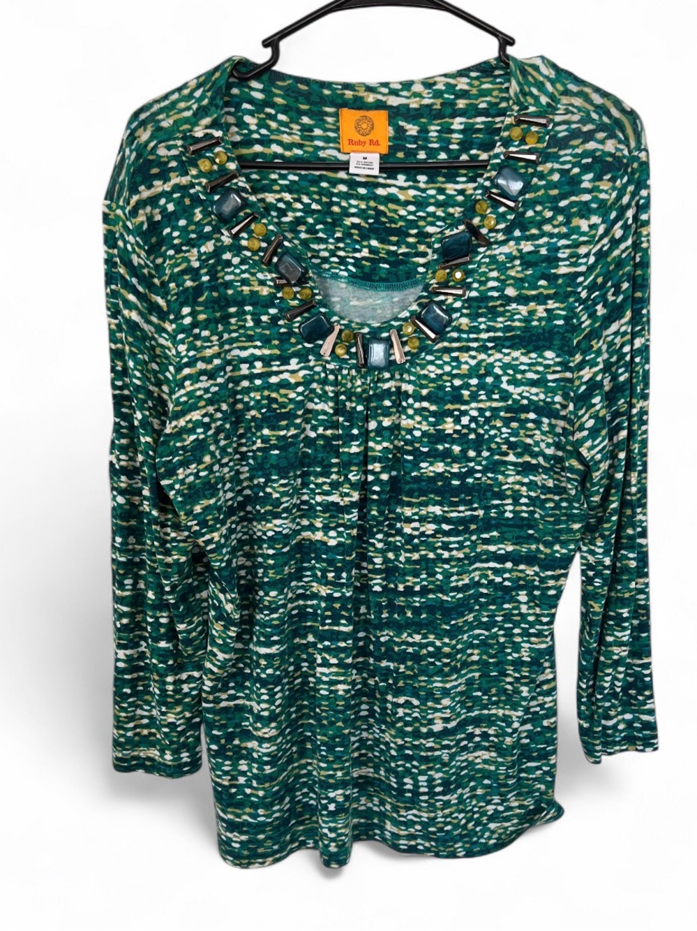 Ruby Rd. Green Patterned Embellished Women’s Top